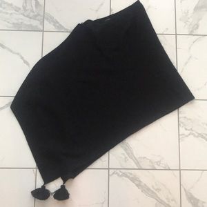 Ann Taylor Black Pom Pom Poncho